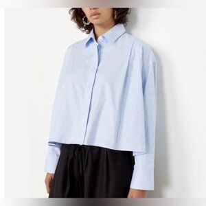 NWOT Cordera pinstripe crop boxy button down blouse shirt